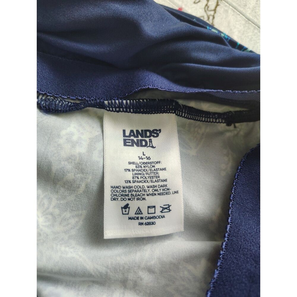 Lands' End Navy and Aqua Floral Tankini Top - Picture 4 of 5